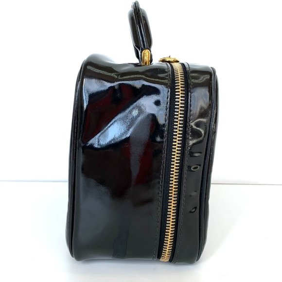 Chanel long strappurse Box Vanity Cosmetic Bag Patent Leather Black Authentic - Picture 5 of 14